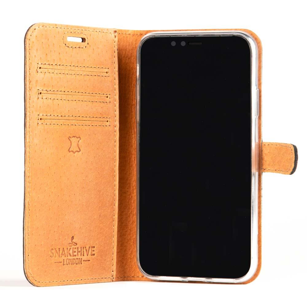 iPhone XR green leather wallet case