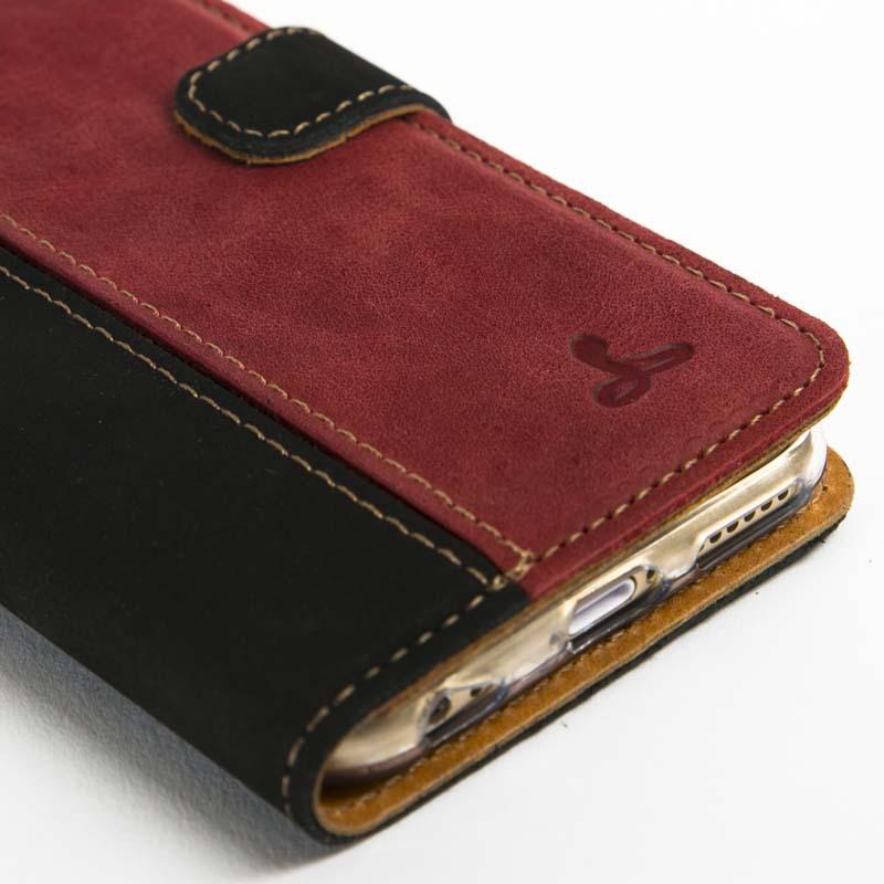 Vintage Two Tone Black/Burgundy Leather Wallet - Apple iPhone 6/6S (4.7") - Snakehive