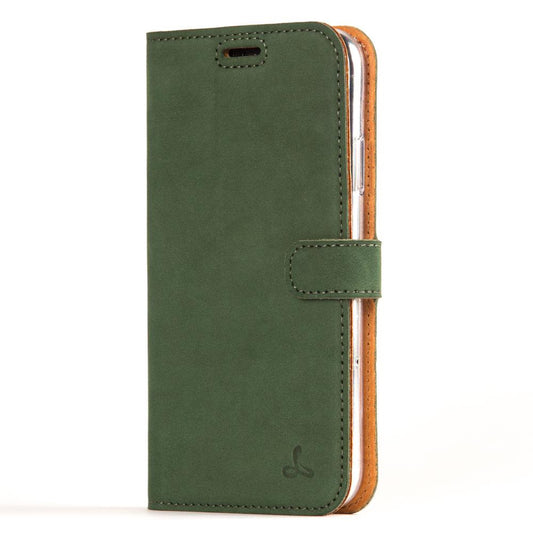 iPhone XR green leather wallet case front